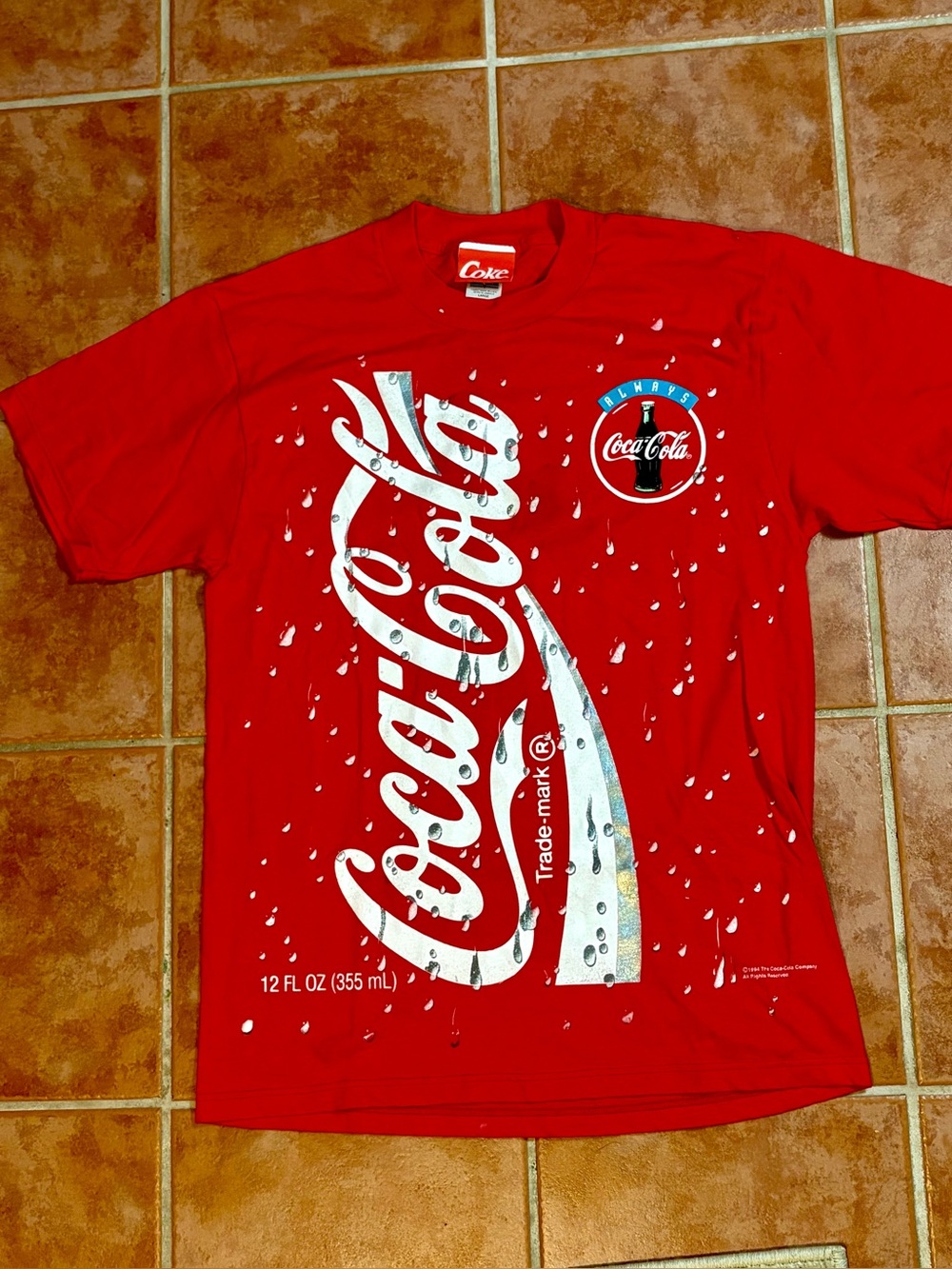 Vintage 90s Coca Cola Coke T Shirt All Over Print Large Promo 1994 Red AOP